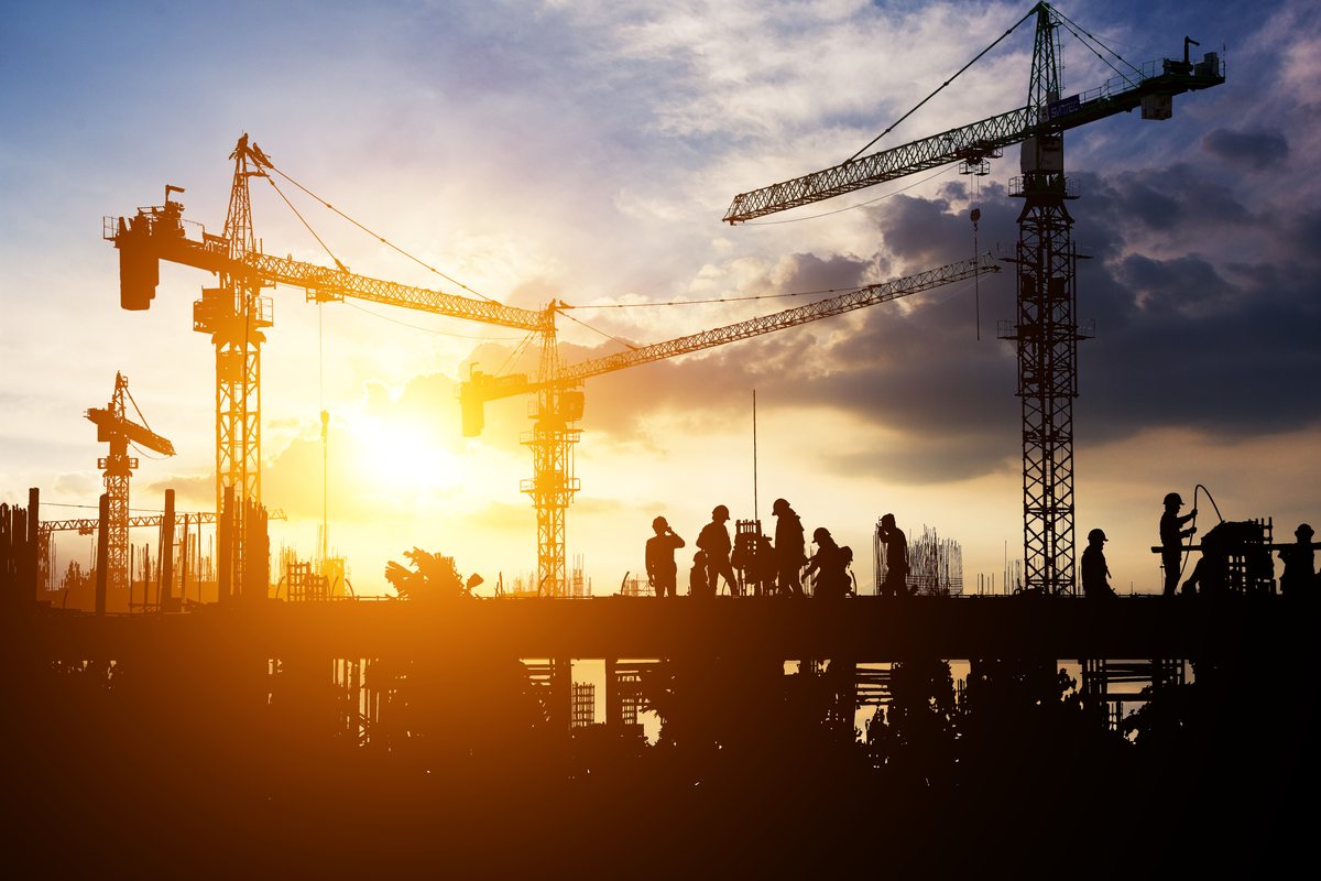 Construction site at sunset